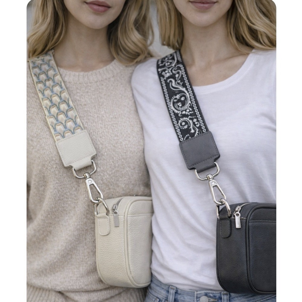Cream/Grey 2" Wide Pair Adjustable crossbody Purse Strap w/silver hardware